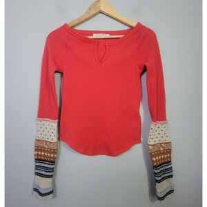 We The Free Womens S Thermal Knit Top Contrast Sleeve Boho